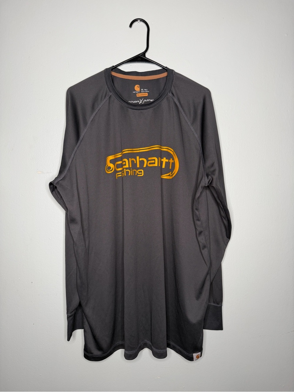 Carhartt Fishing Force Men Gray Long Sleeve Performance T-Shirt XL Tall Relaxed